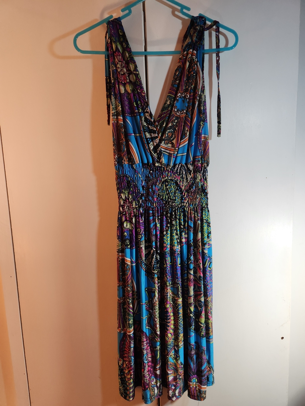 Vibrant Blue Multi-Print Smocked Waist Sundress